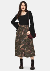 Whispen Moth Print Button Up Midi Skirt