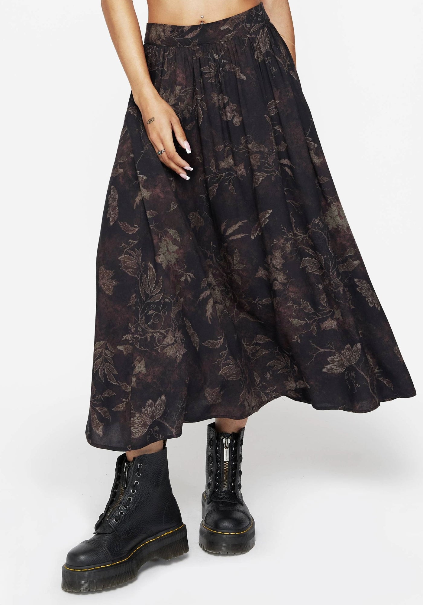 Ashmire Woodland Moth Print Midi Skirt – Disturbia
