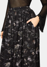 Crimson Magpie and Moth Print Button Up Midi Skirt