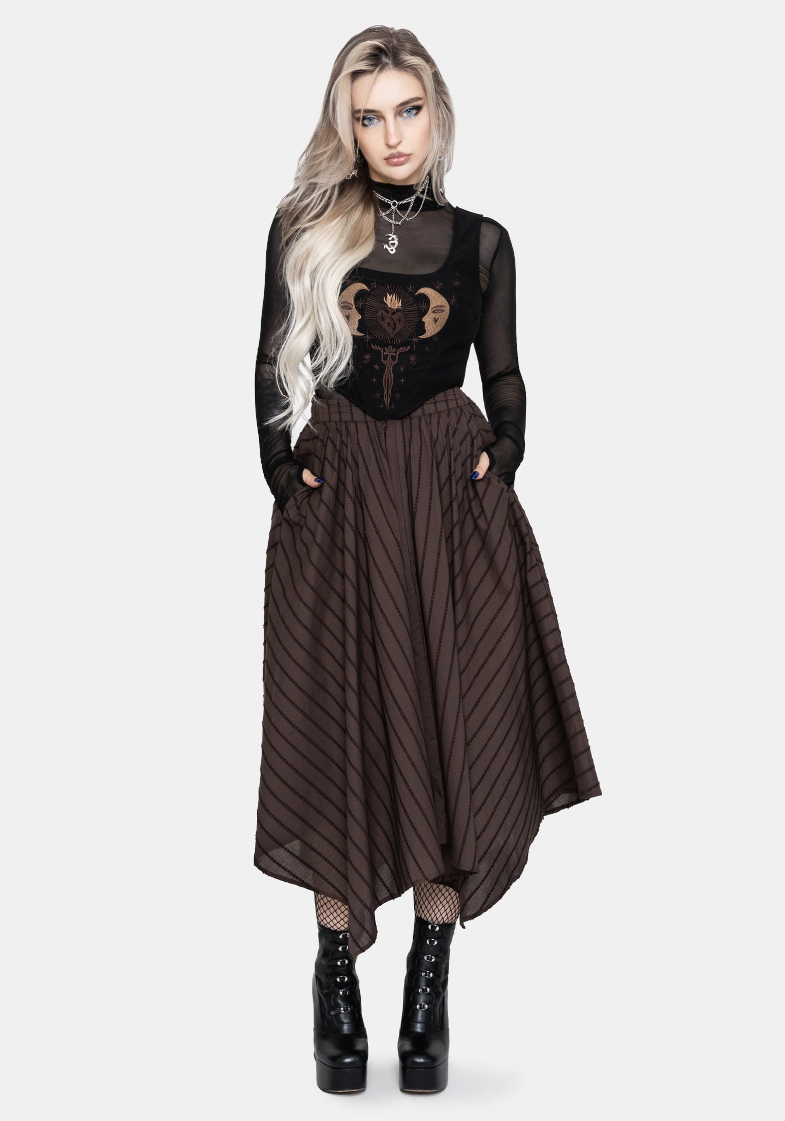 Blythe Handkerchief Hem Midaxi Skirt - Brown
