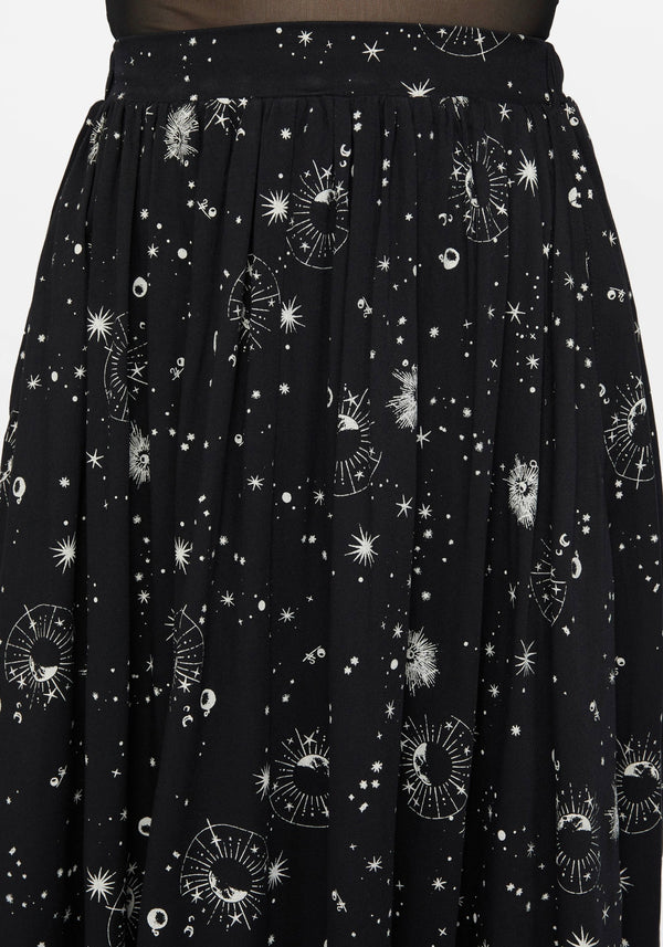 Comet Celestial Printed Handkerchief Hem Midaxi Skirt
