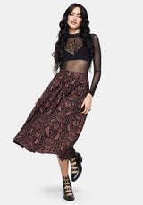Annabel Inverted Raven Print Button Down Midi Skirt