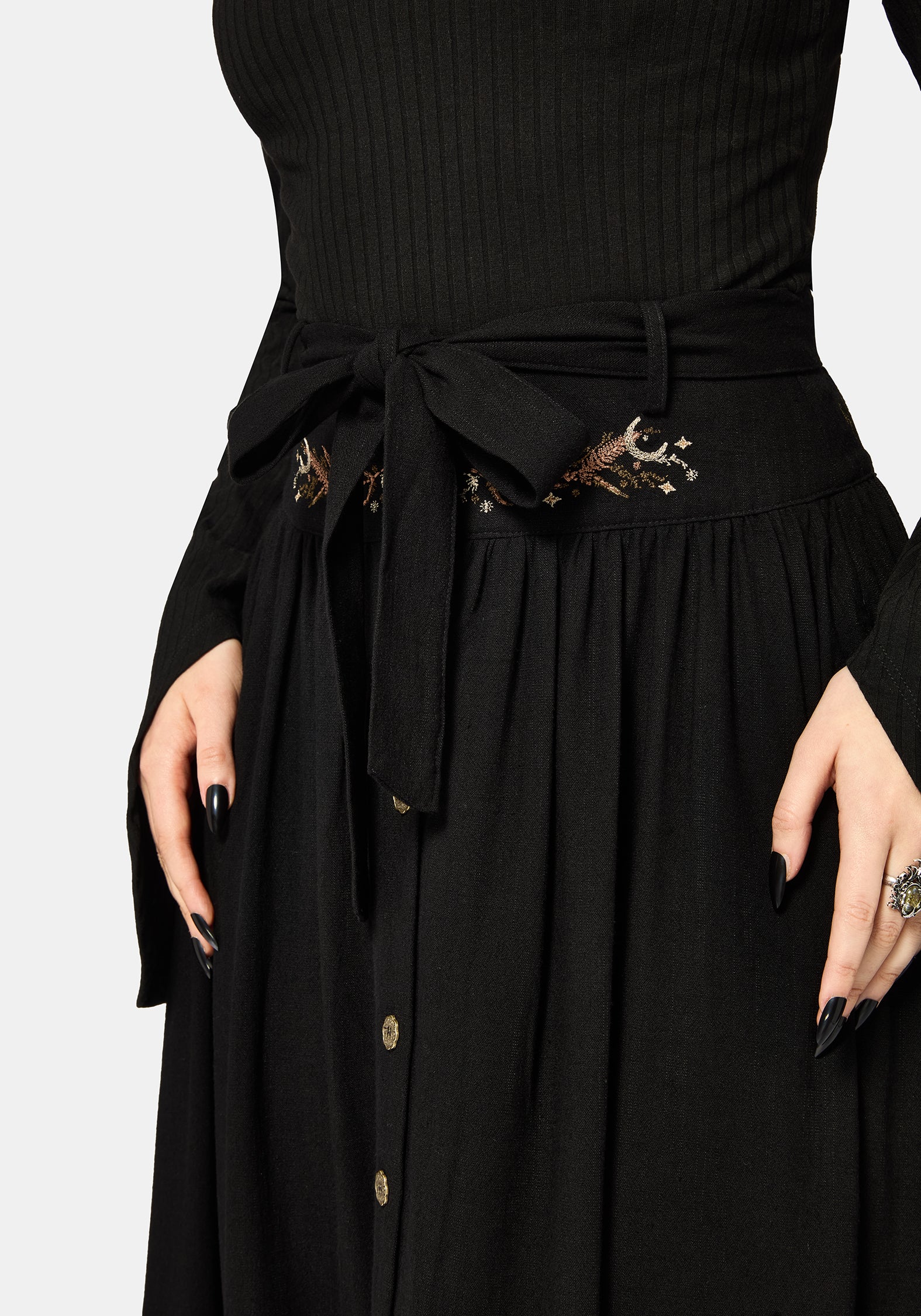 Abellona Embroidered Tie Waist Midaxi Skirt