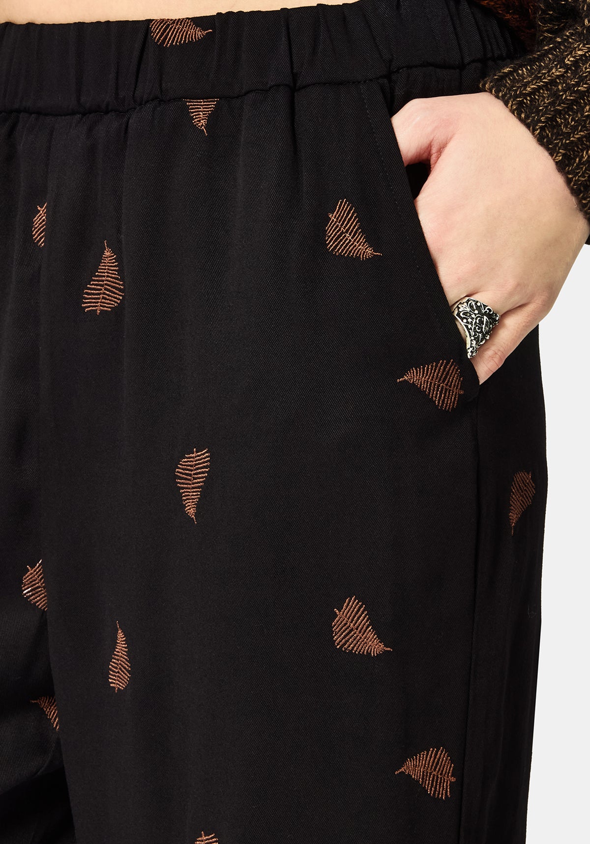 Ruin Fern Brown Embroidery Wide Leg Trouser