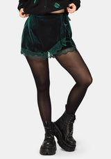 Deva Velour Lace Trim Tie Waist Skort - Dark Green