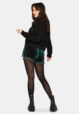Deva Velour Lace Trim Tie Waist Skort - Dark Green