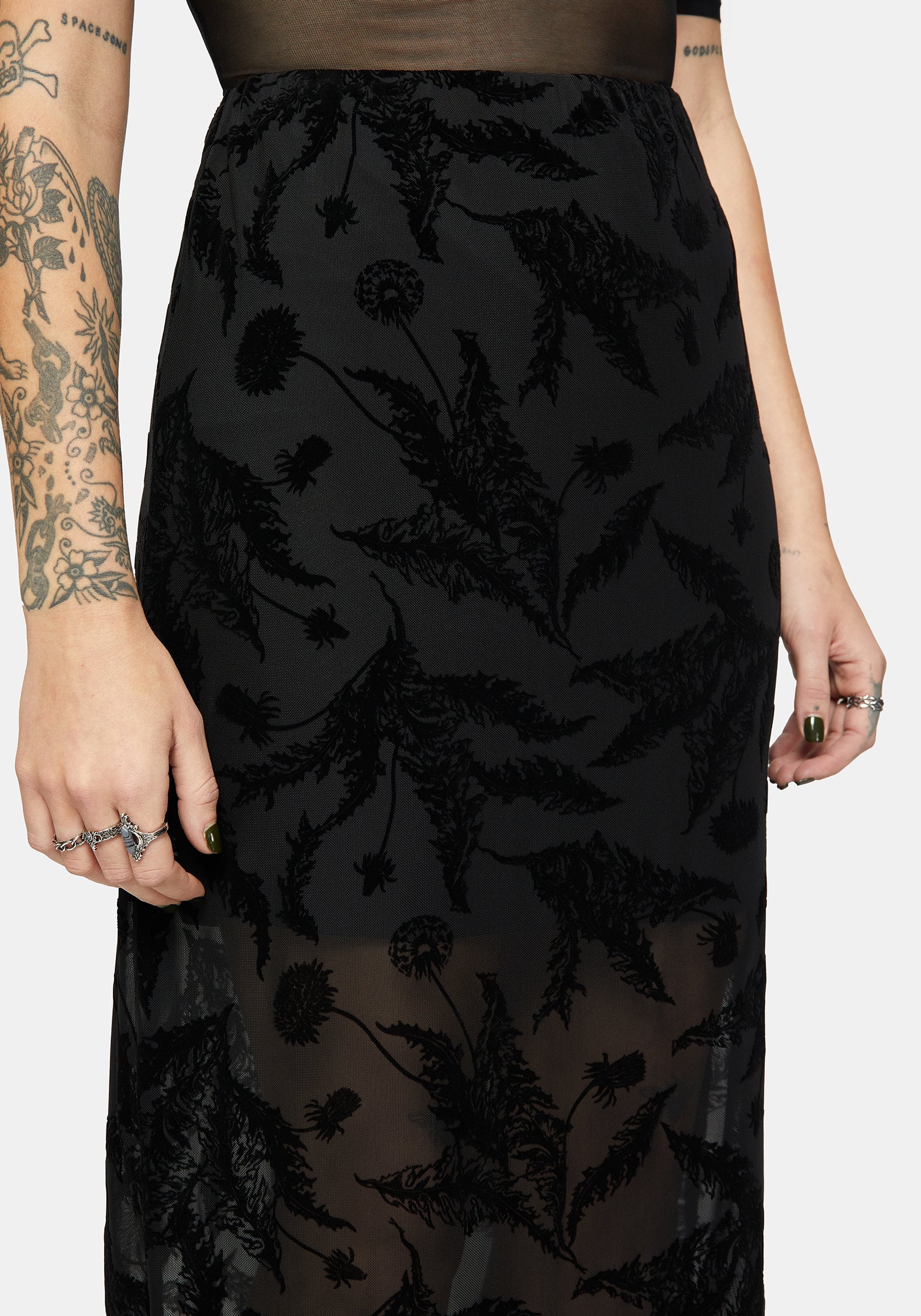 Cimora Dandelion Flock Mesh Midaxi Skirt