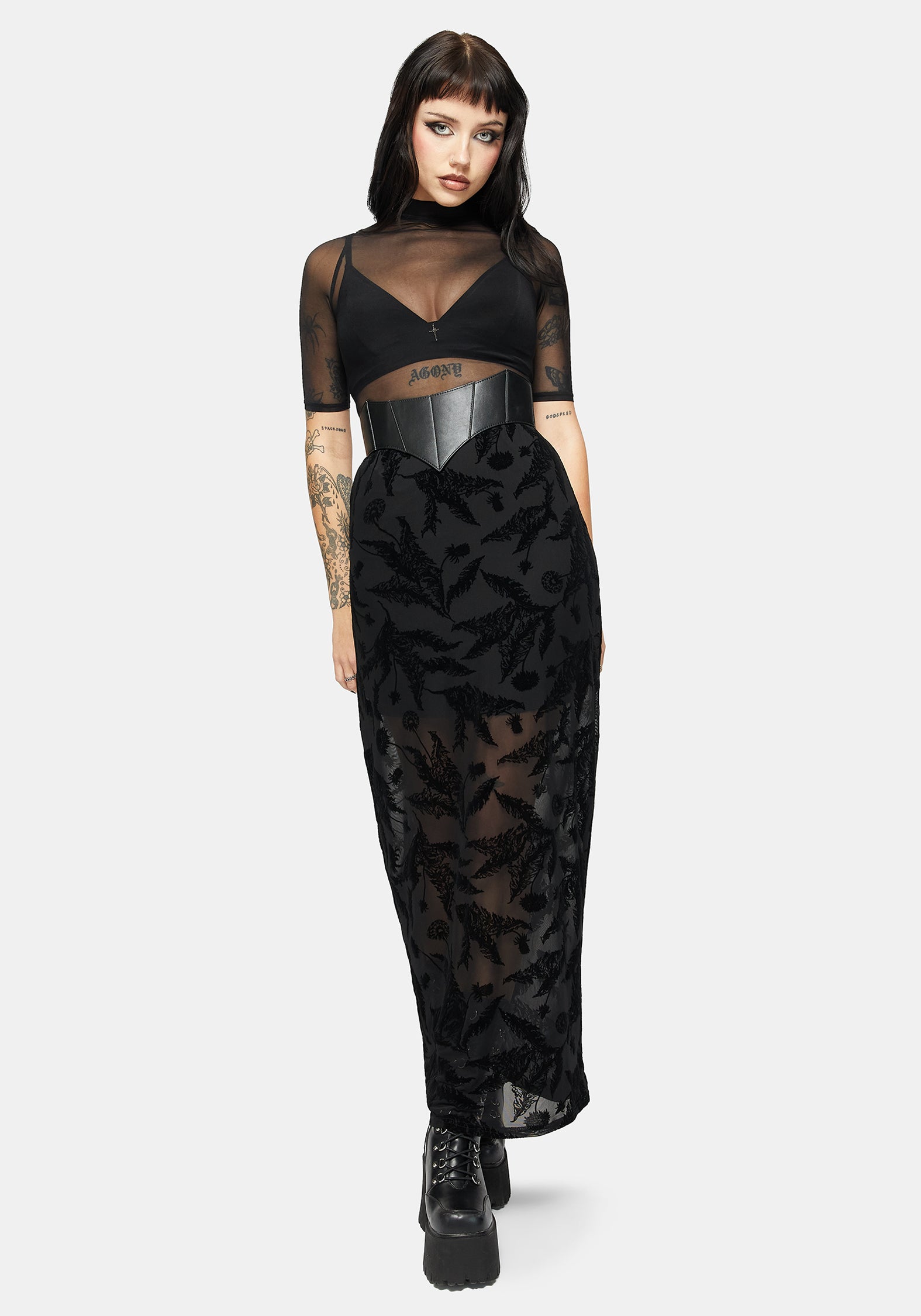 Cimora Dandelion Flock Mesh Midaxi Skirt
