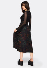 Phoenix Dragon Printed Pleated Midi Skirt
