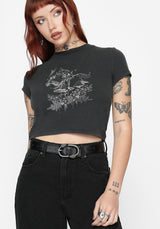 Maypole Fairy Print Crop T-Shirt- Black