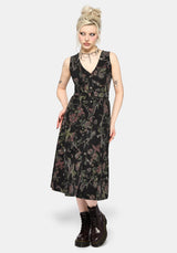 Poison Eden Print Denim Midi Dress