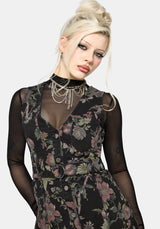 Poison Eden Print Denim Midi Dress