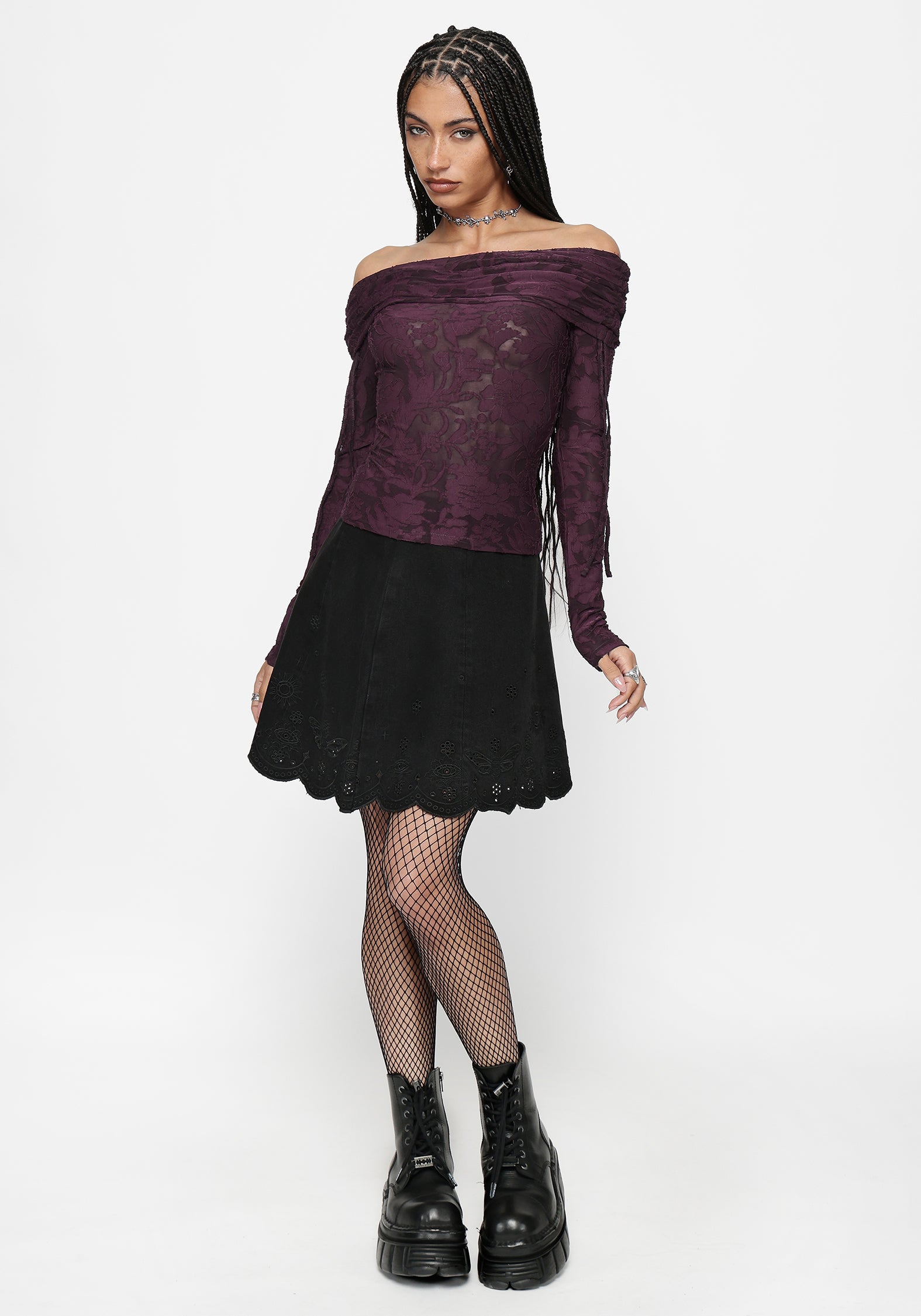 Ayr Broderie Denim Skirt