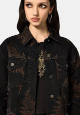 Ruin Fern Printed Distressed Denim Jacket
