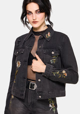 Faela Fairy Embroidered Distressed Denim Jacket UK 6