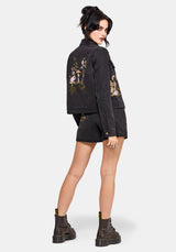 Faela Fairy Embroidered Distressed Denim Jacket UK 6