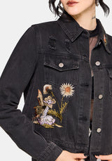 Faela Fairy Embroidered Distressed Denim Jacket UK 6