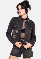 Faela Fairy Embroidered Distressed Denim Jacket UK 6