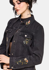 Faela Fairy Embroidered Distressed Denim Jacket UK 6