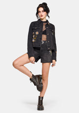 Faela Fairy Embroidered Distressed Denim Jacket UK 6