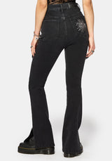 Reina Celestial Embroidered Denim Kick Flare Jean
