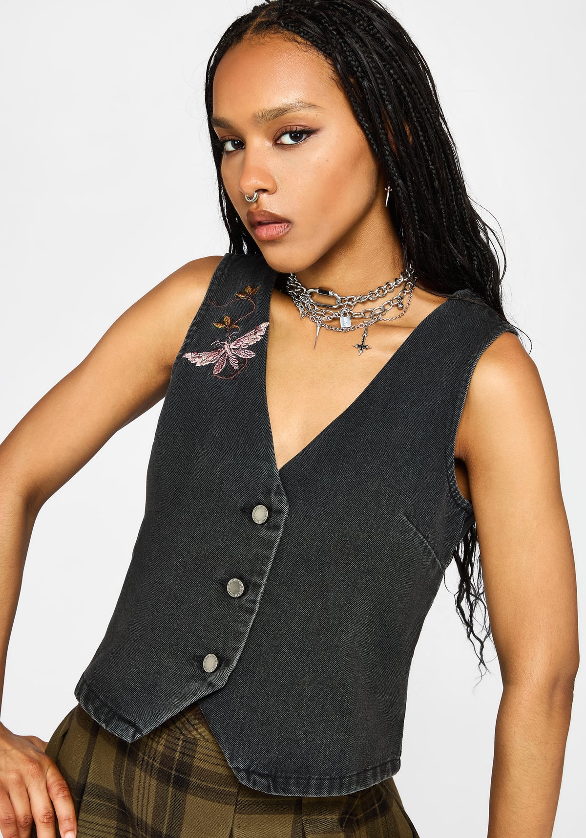 Maleah Embroidered Denim Waistcoat