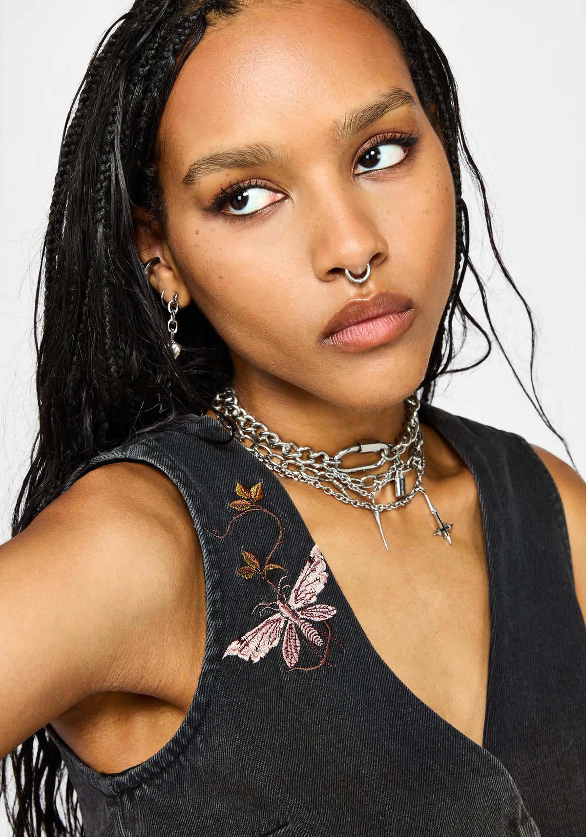 Maleah Embroidered Denim Waistcoat