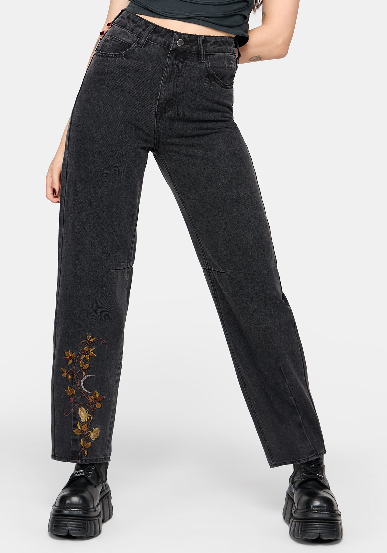 Maleah Embroidered Denim Barrel Jeans