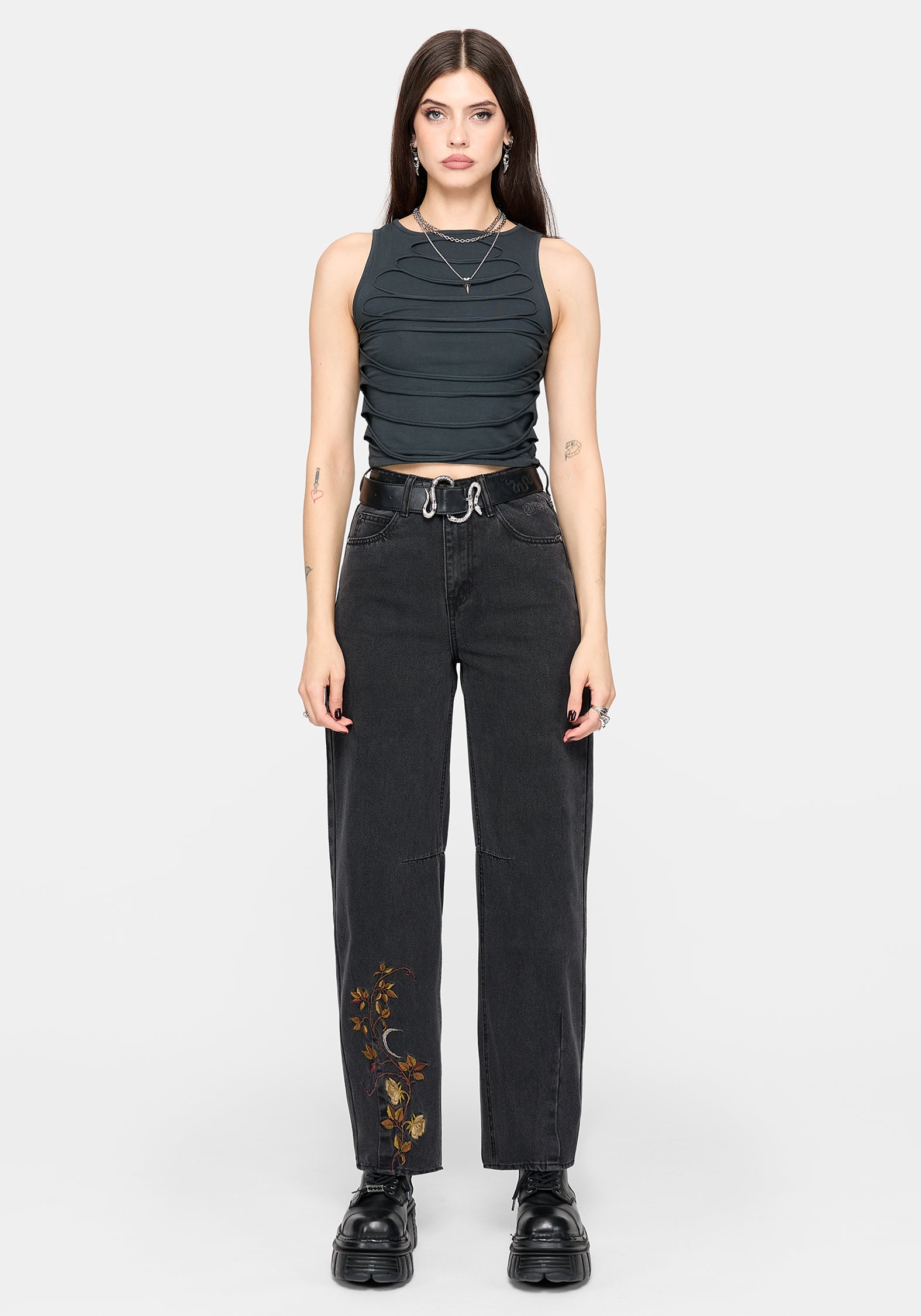 Maleah Embroidered Denim Barrel Jeans
