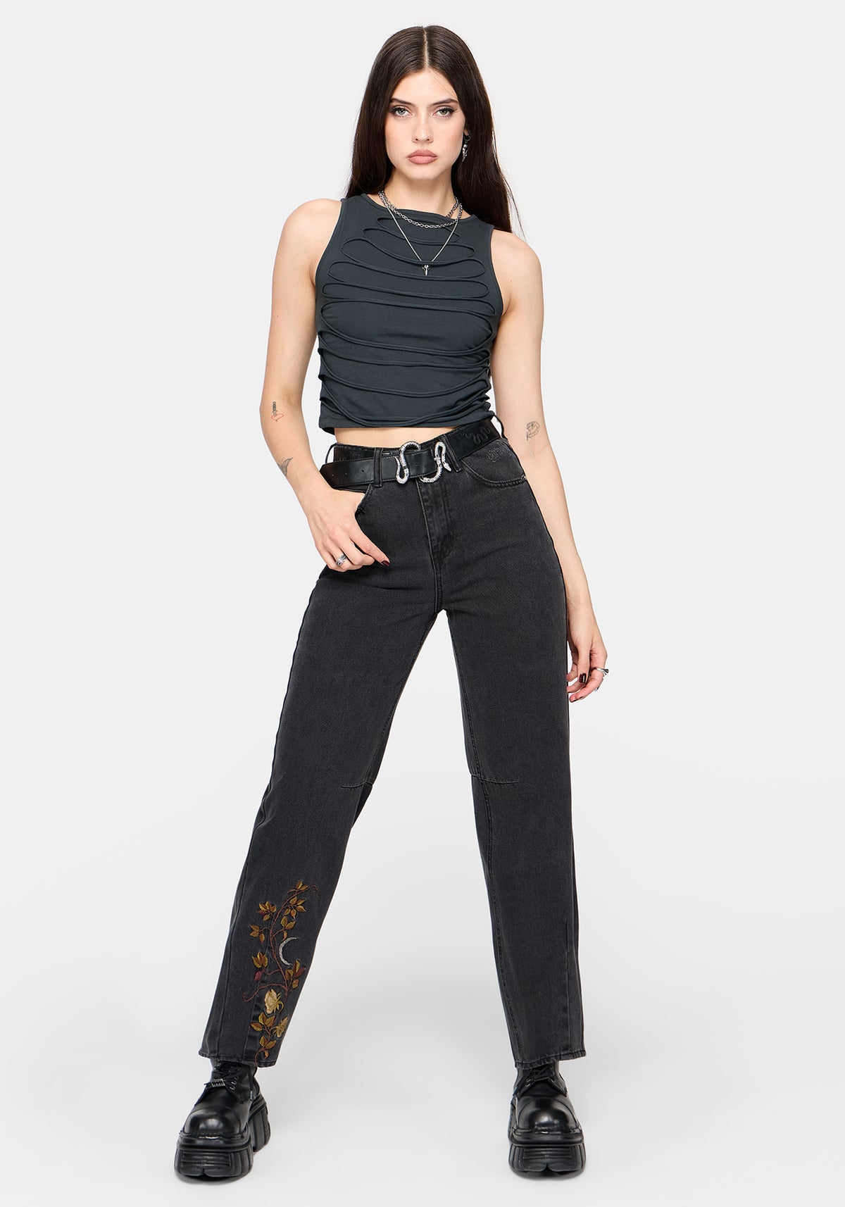 Maleah Embroidered Denim Barrel Jeans