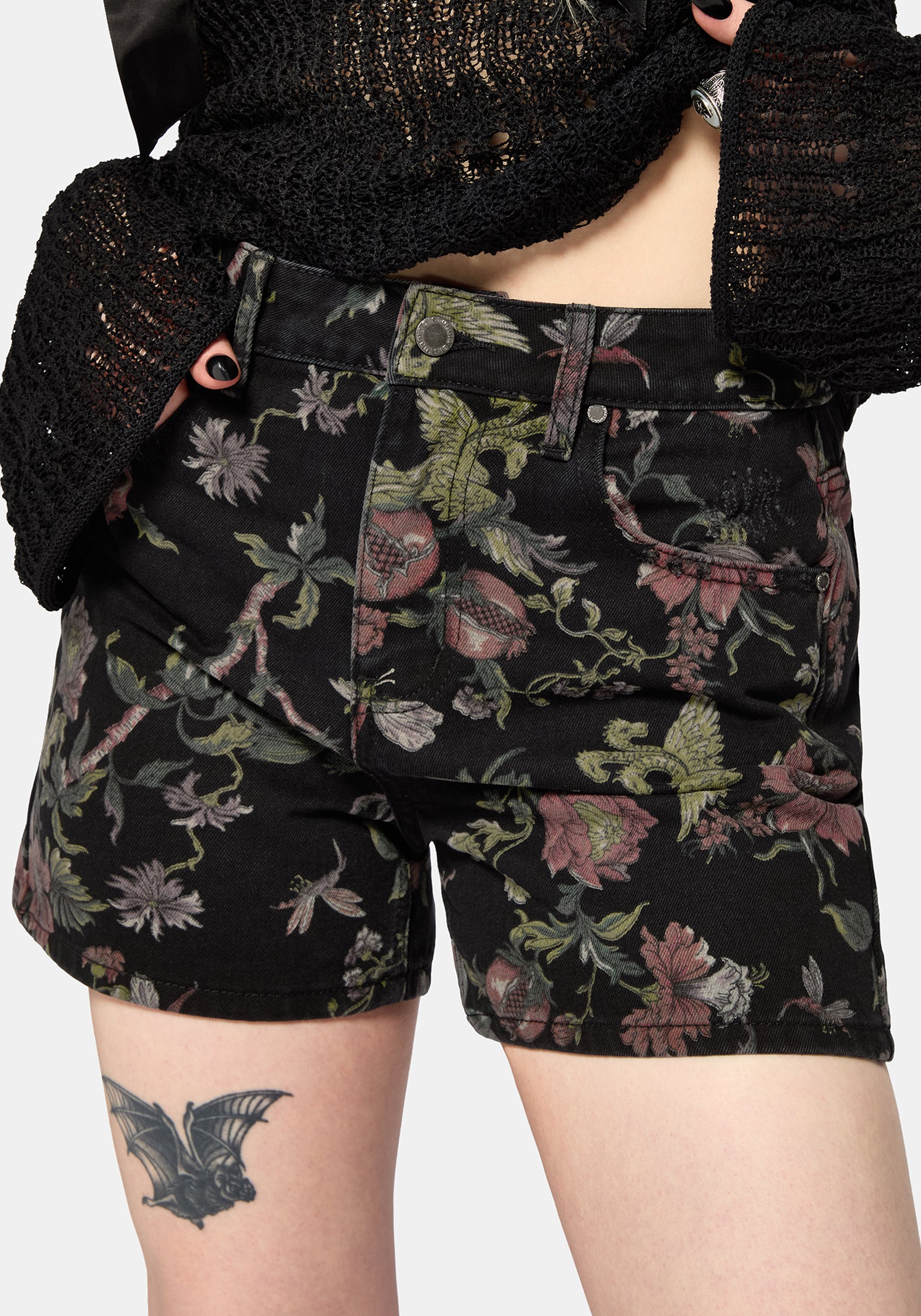 Poison Eden Print Denim Short 24" / UK 6