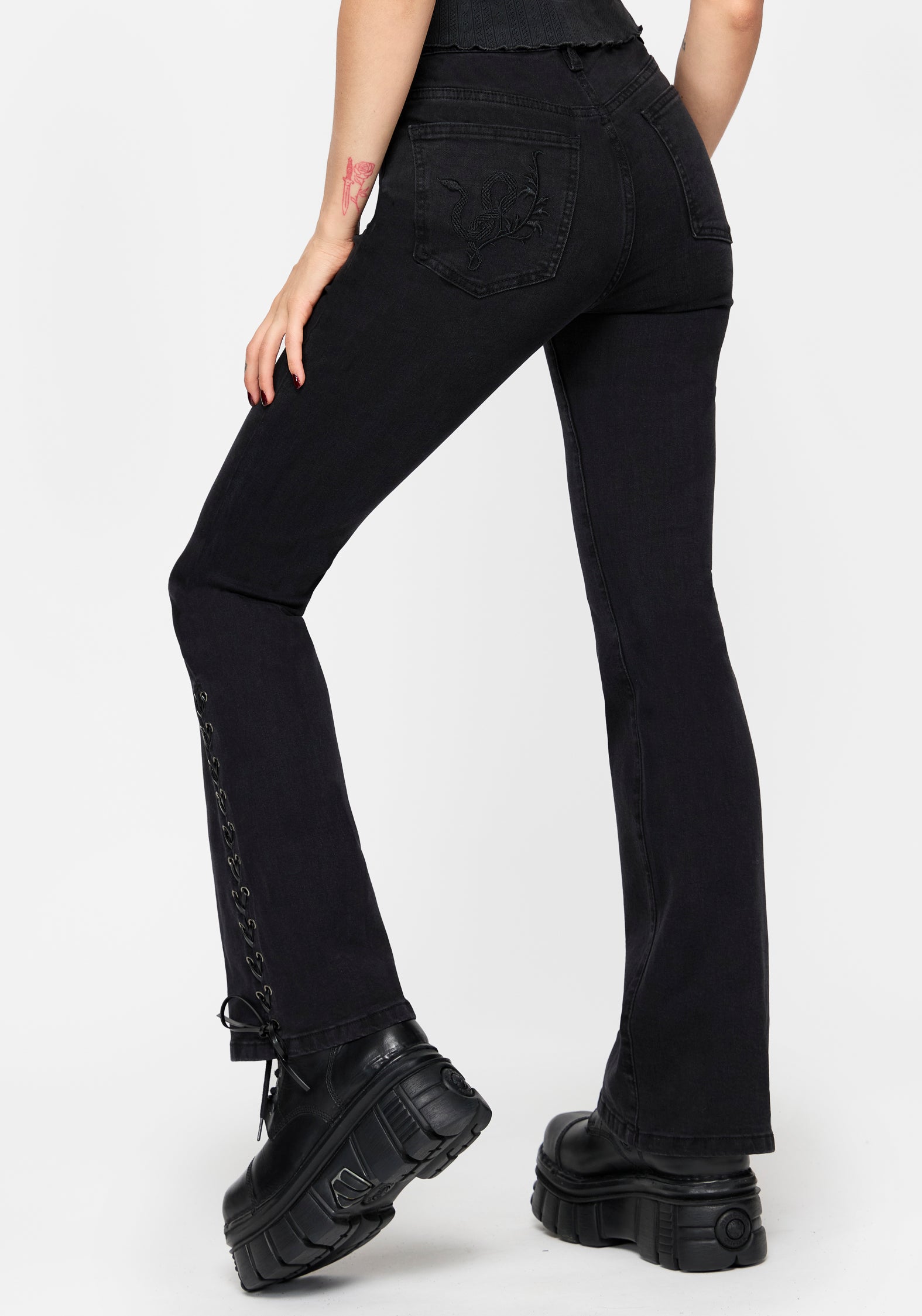 Graciela Low Rise Lace Up Kick Flare Jean
