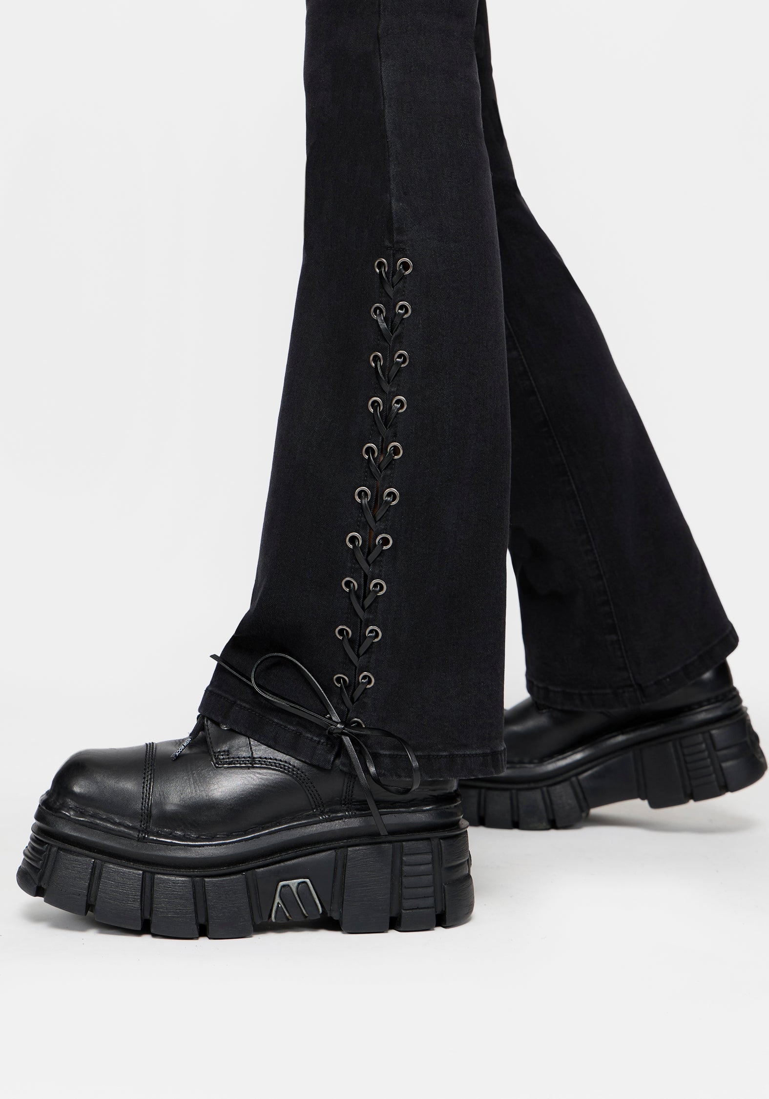 Graciela Low Rise Lace Up Kick Flare Jean