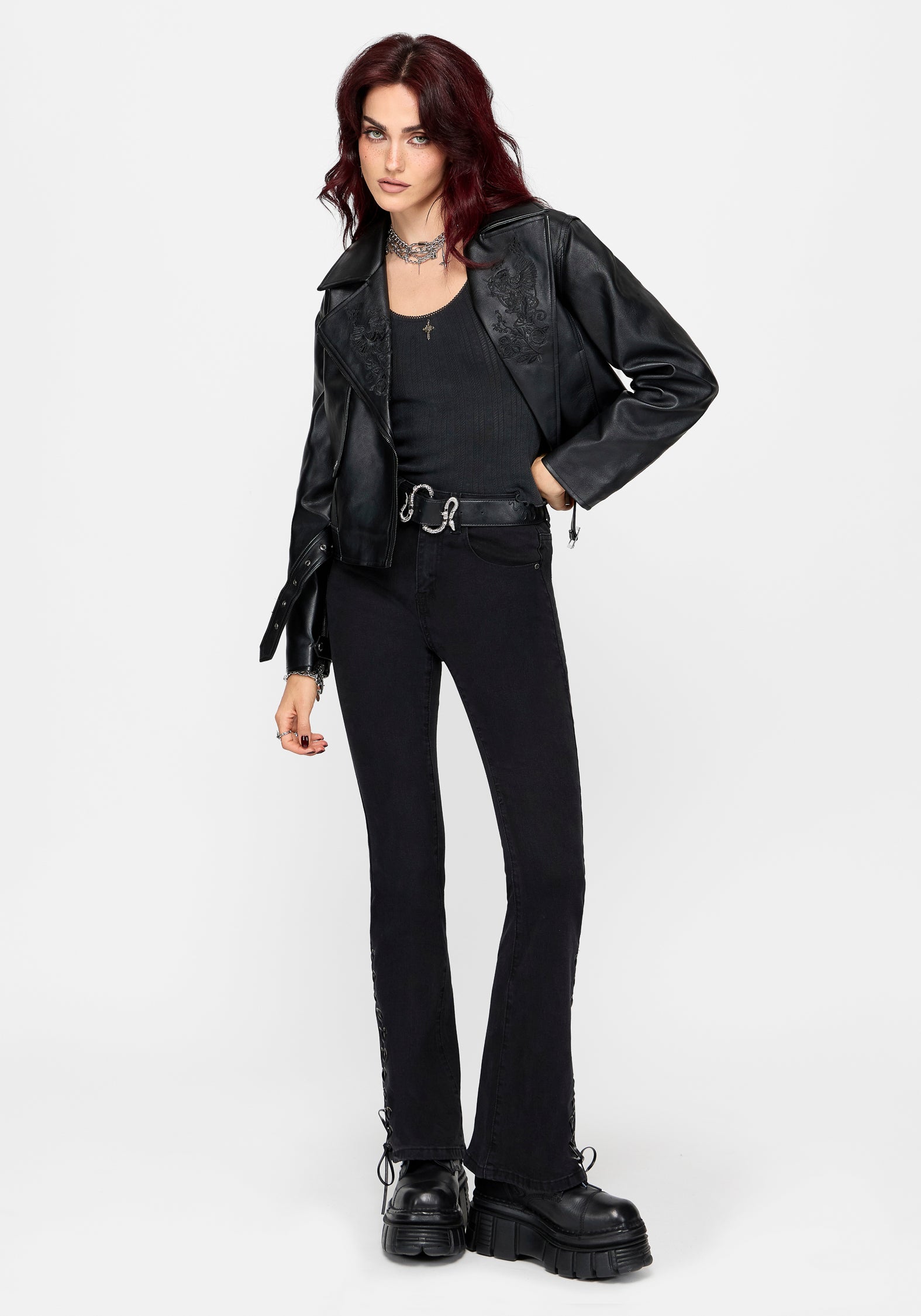 Graciela Low Rise Lace Up Kick Flare Jean