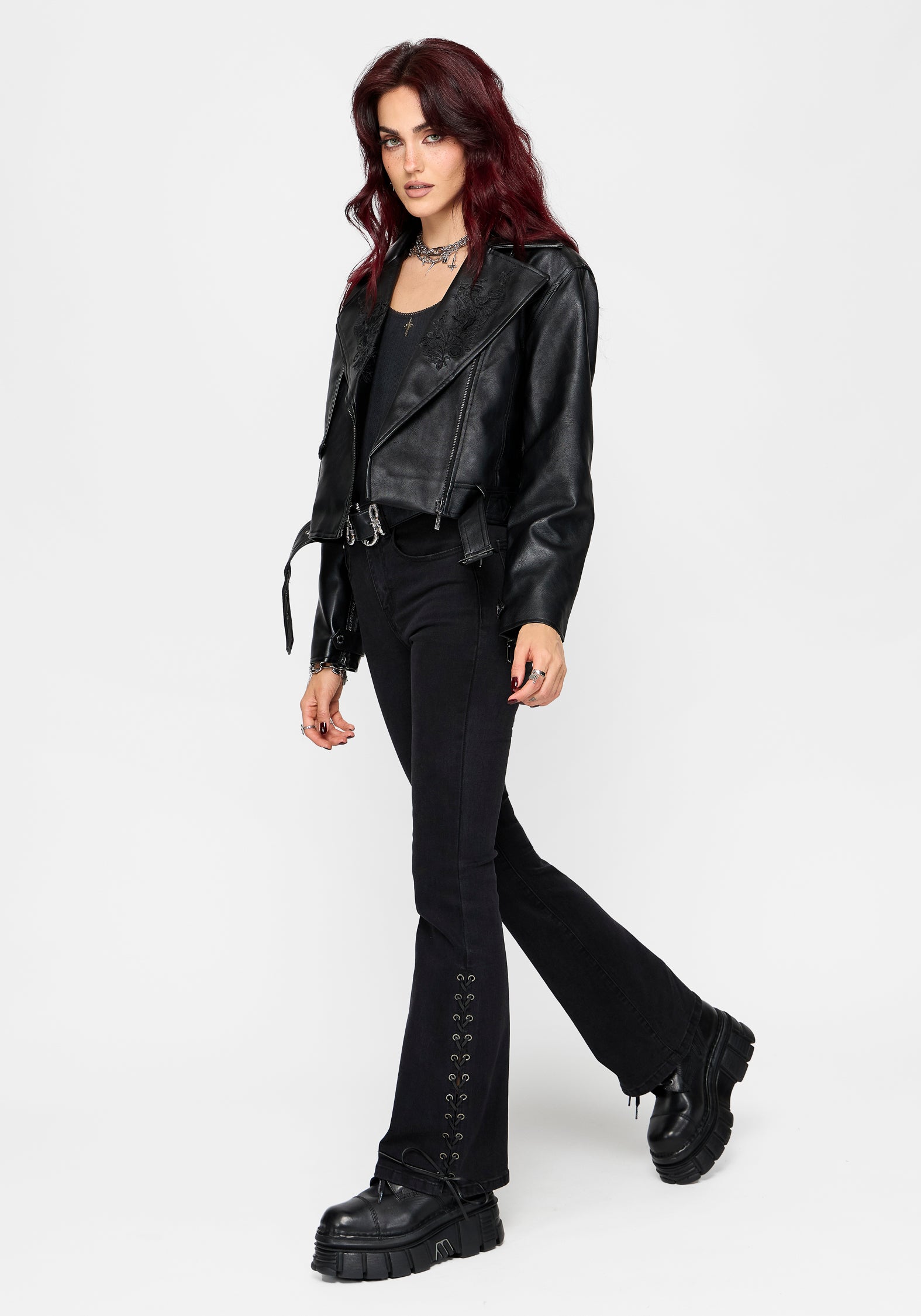 Graciela Low Rise Lace Up Kick Flare Jean
