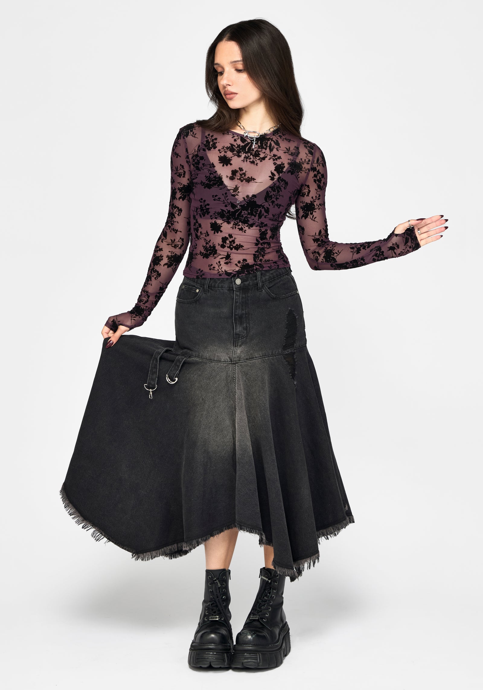 Erica Hanky Hem Denim Midi Skirt