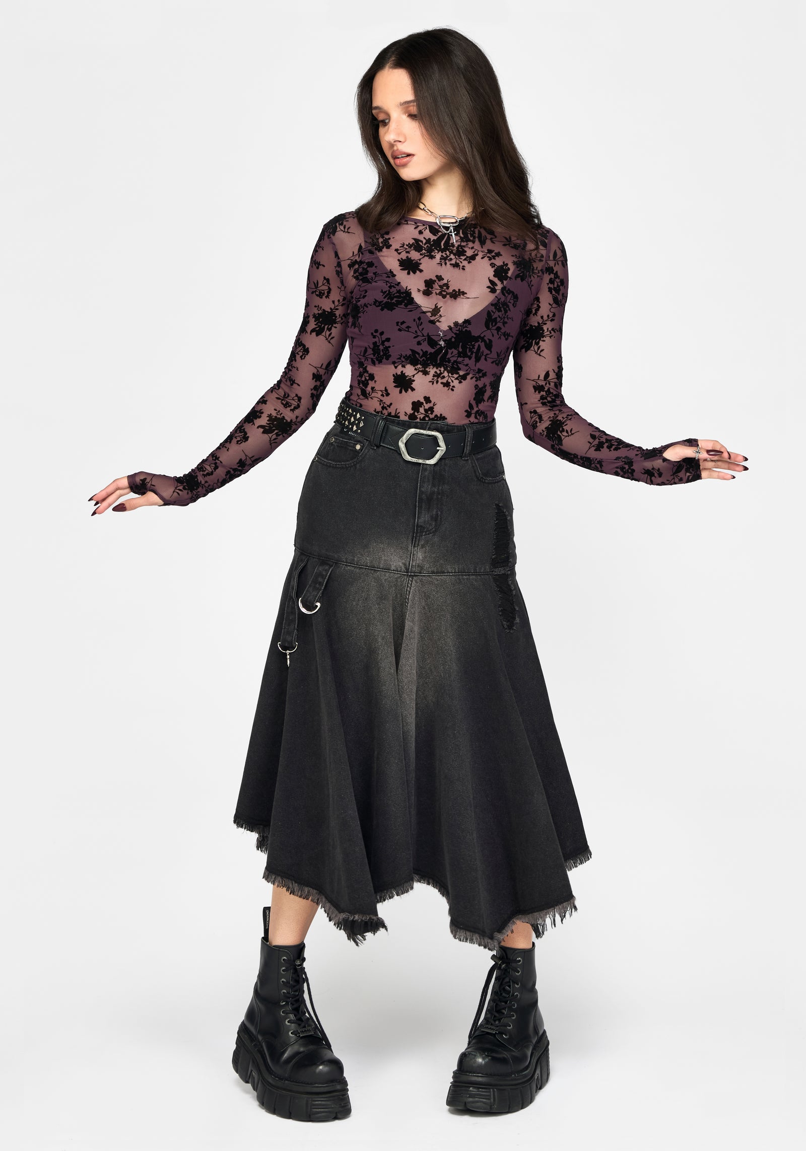Erica Hanky Hem Denim Midi Skirt