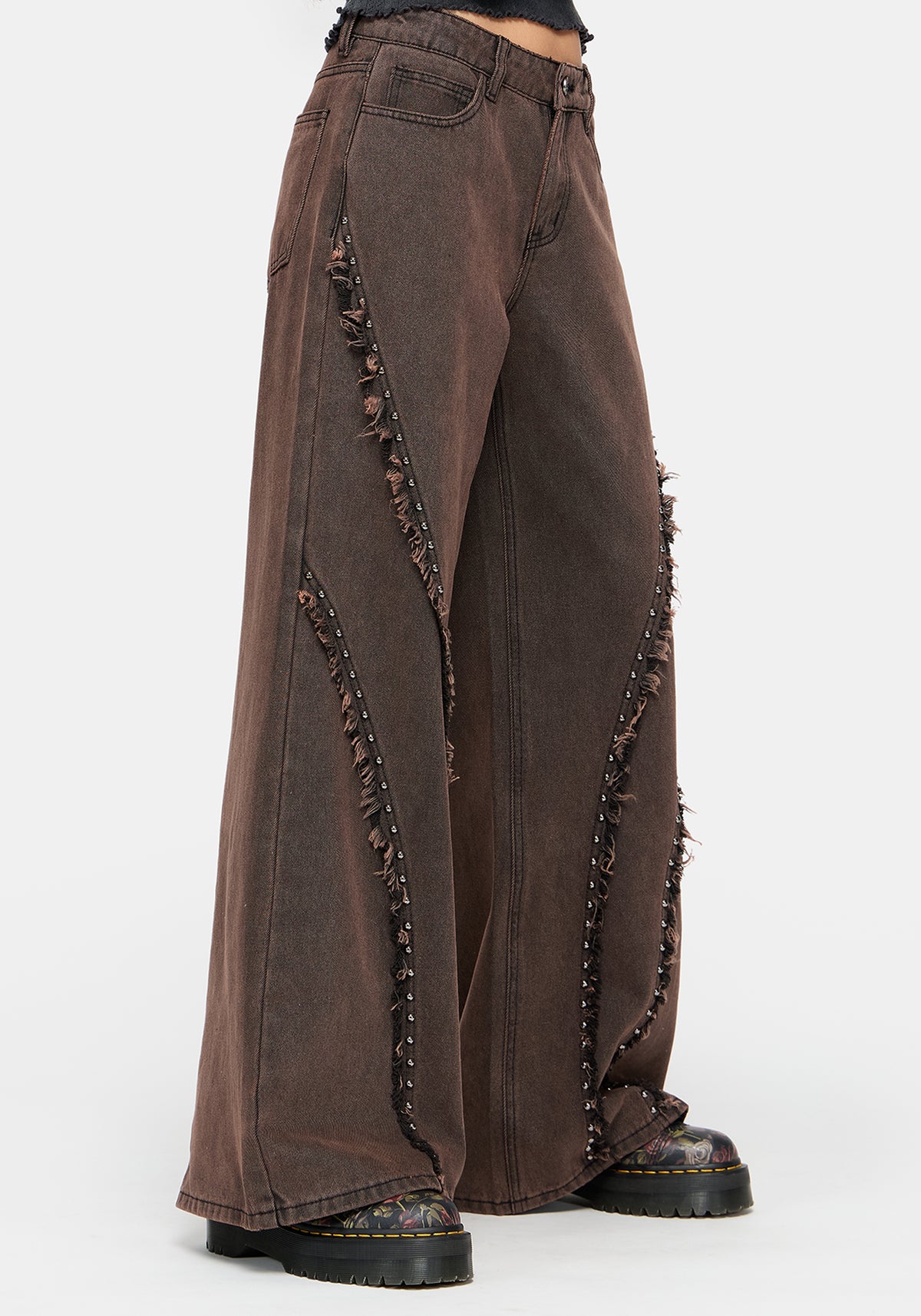 Otis Studded Frayed Relaxed Wide Leg Jean
