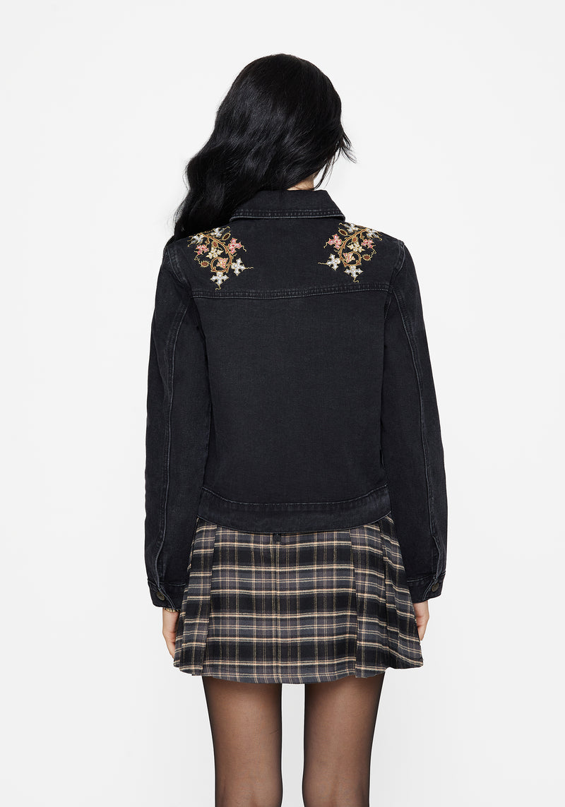 Nasturtium Floral Embroidered Denim Jacket