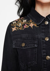 Nasturtium Floral Embroidered Denim Jacket