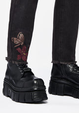 Valeria Floral Moth Embroidered Mom Jeans
