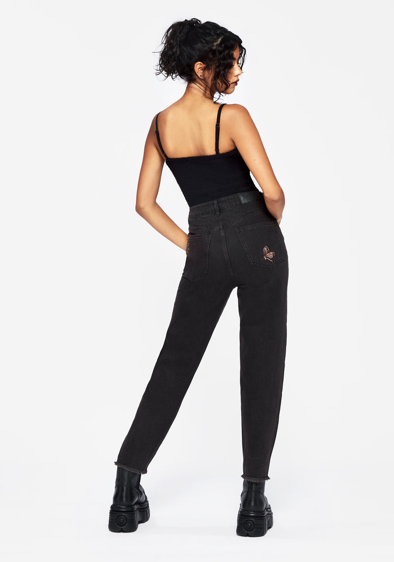 Valeria Floral Moth Embroidered Mom Jeans