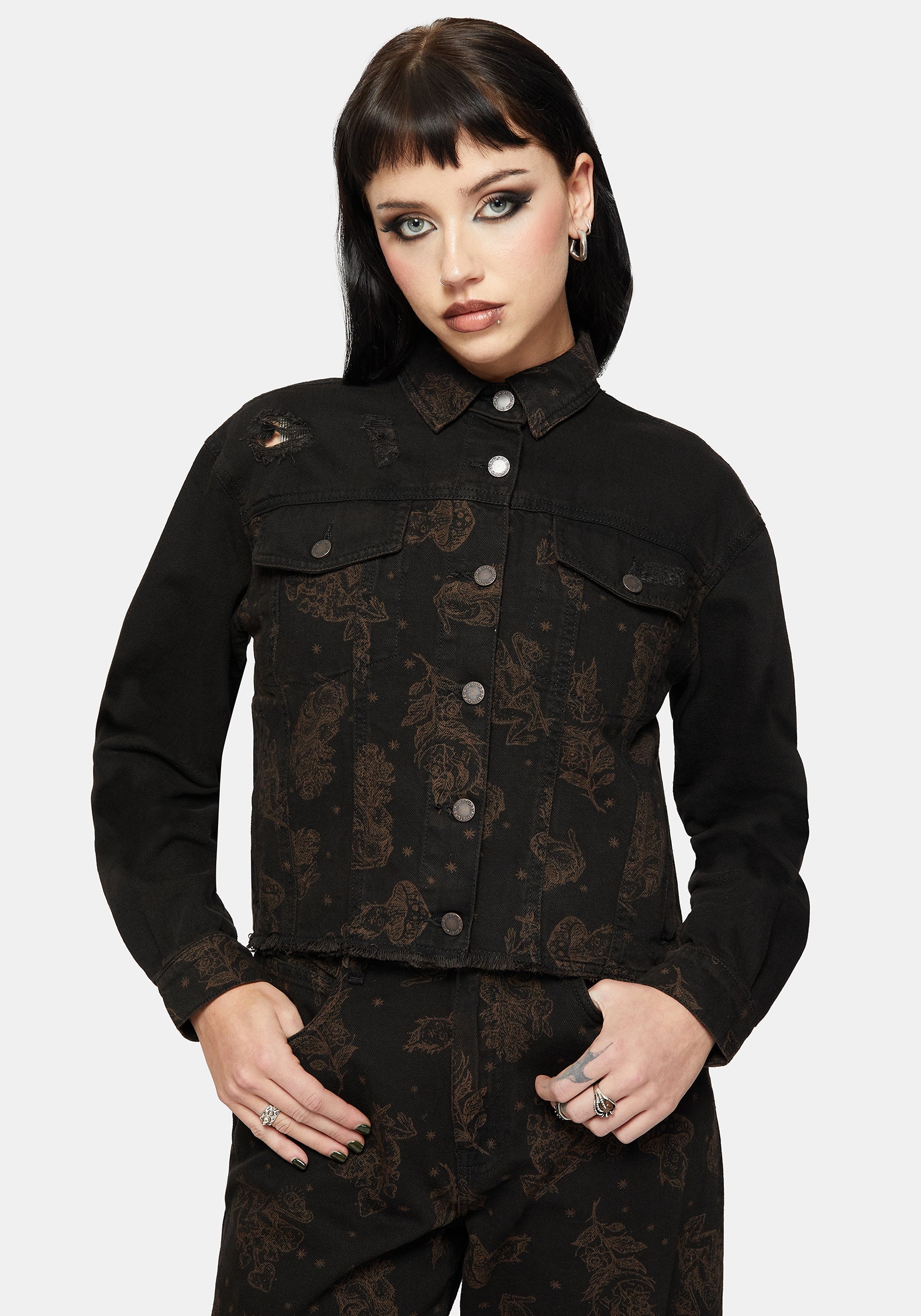 Hexborn Baba Yaga Printed Spliced Denim Jacket – Disturbia