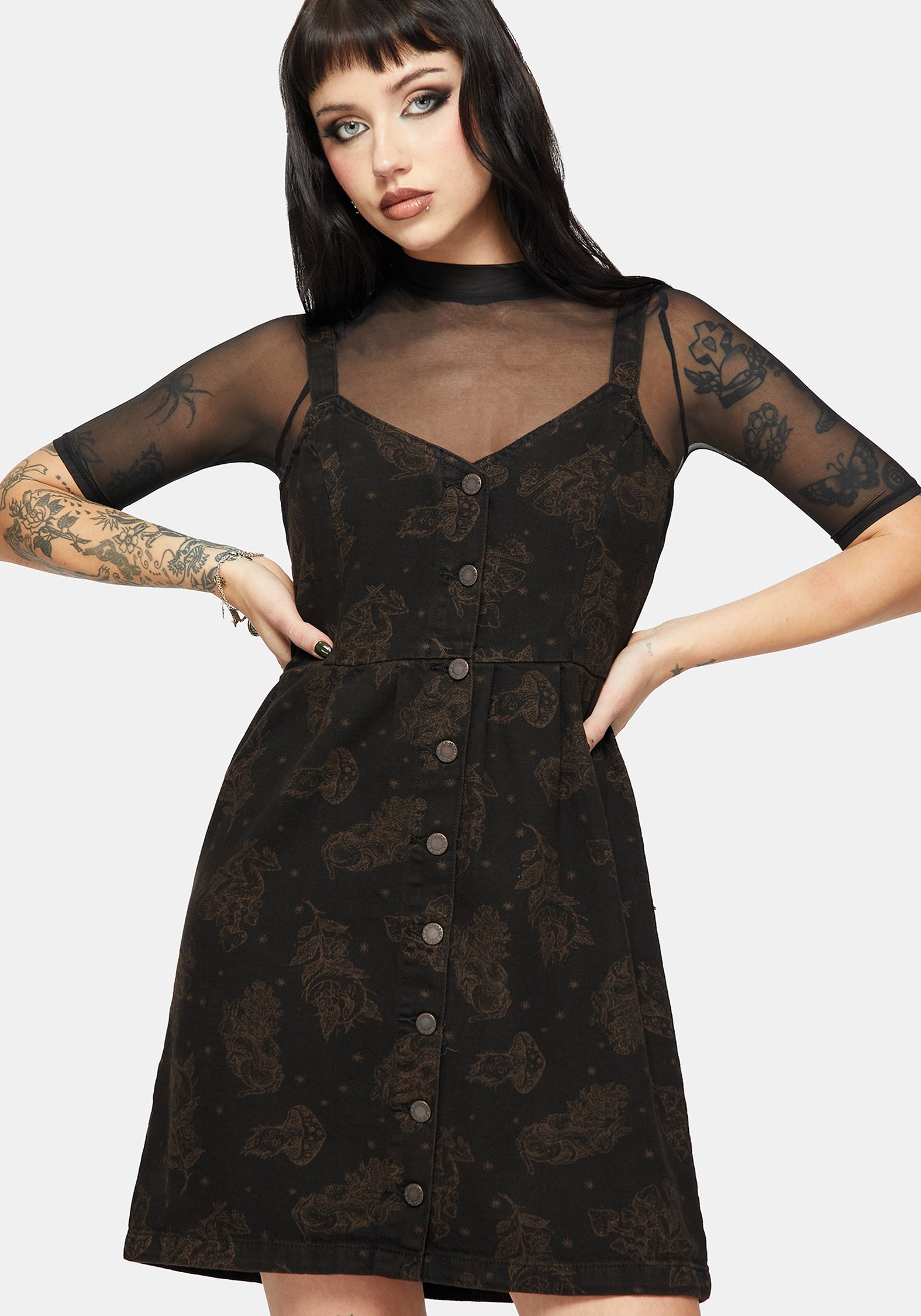 Hexborn Baba Yaga Printed Denim Mini Dress