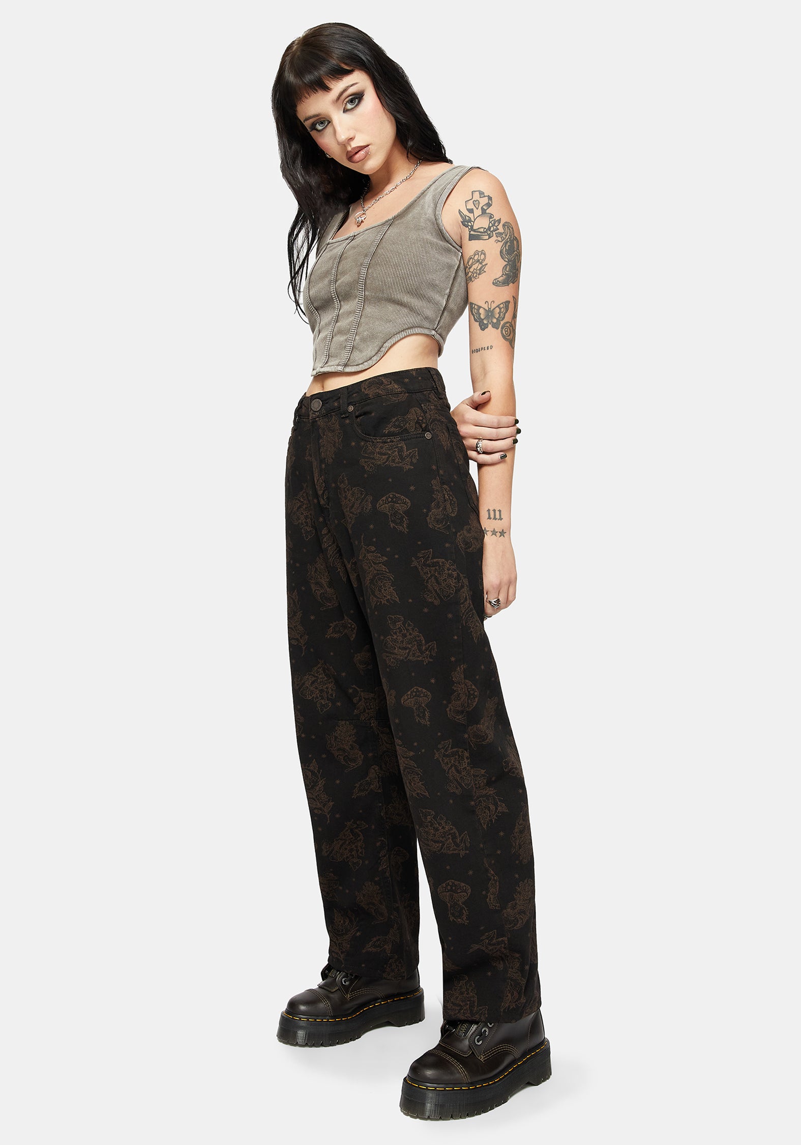 Hexborn Baba Yaga Printed Barrel Leg Denim Jean
