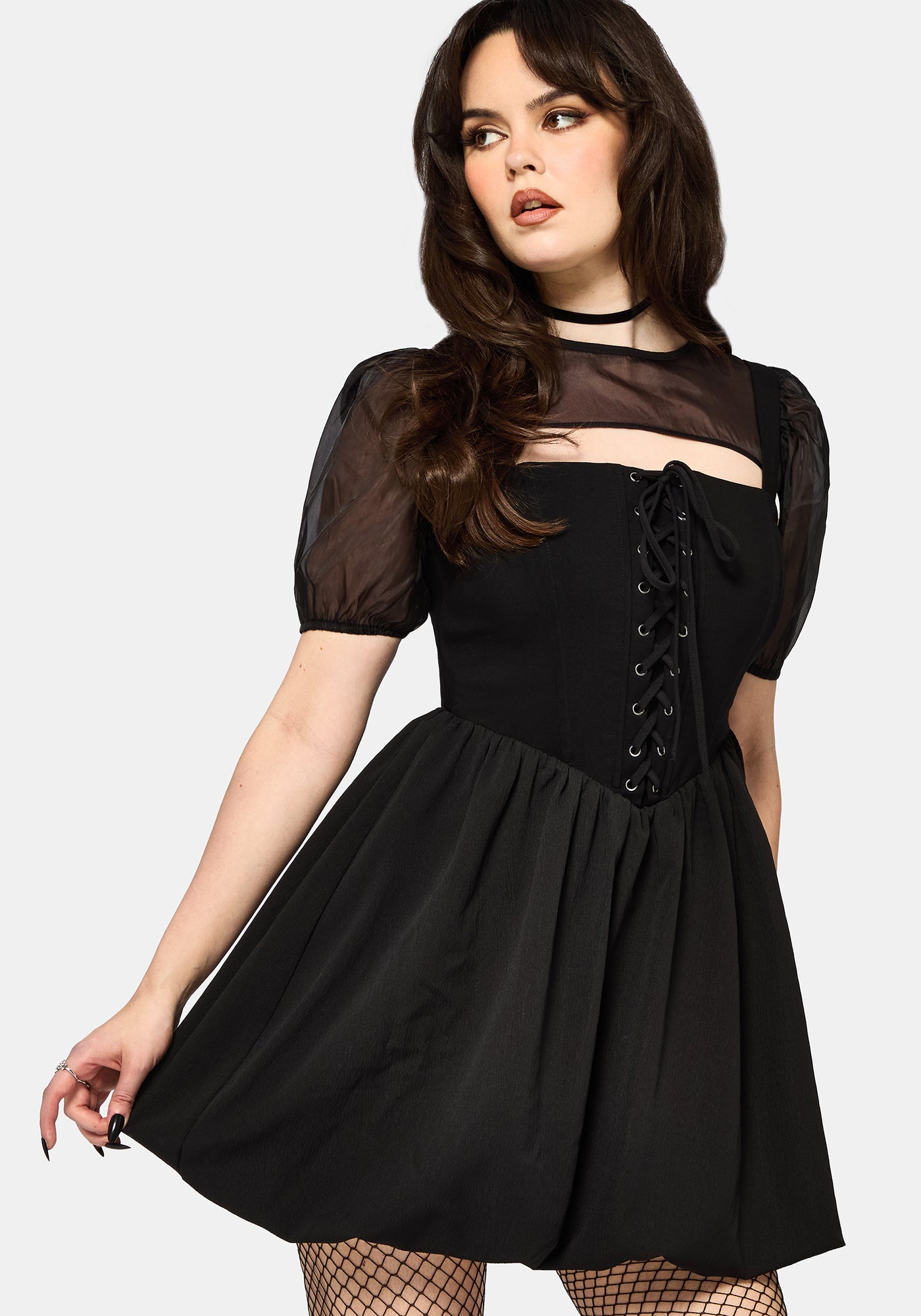 Miranda Puff Sleeve Lace Up Mini Dress – Disturbia