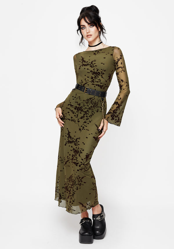 Jael Flocked Devoré Midi Dress