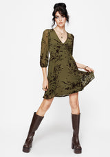 Jael Flocked Devoré Smock Mini Dress