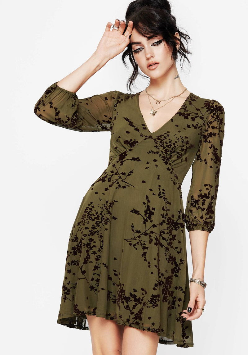 Jael Flocked Devoré Smock Mini Dress