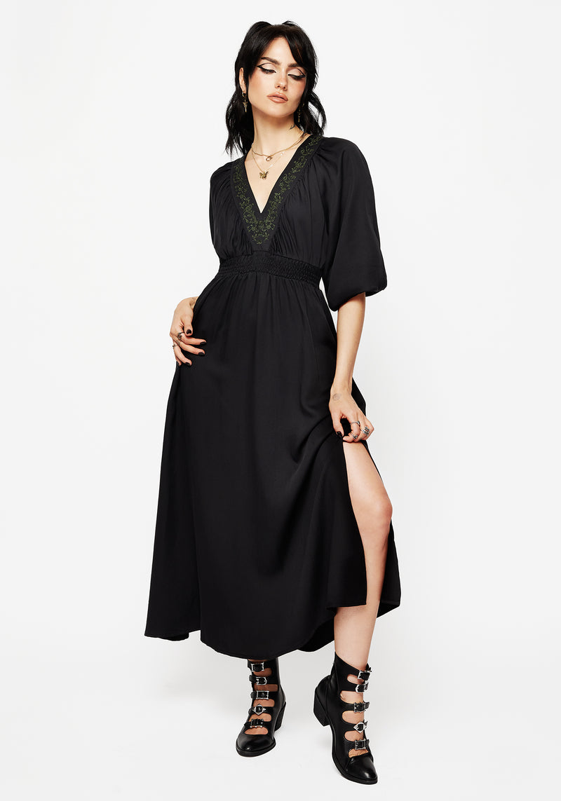 Veil Floral Embroidered Batwing Midaxi Dress